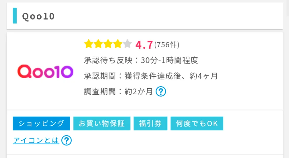 ポイントインカムのおすすめ案件
Qoo10利用画面