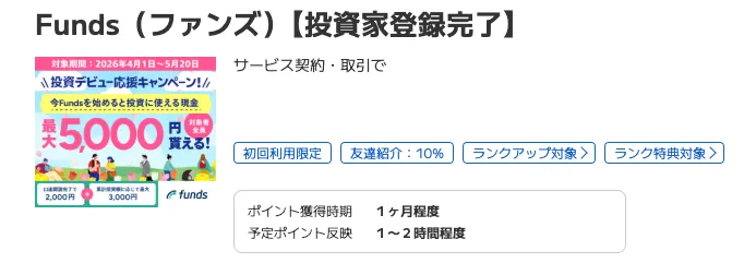 ポイントタウンのおすすめ案件
ファンズ利用画面