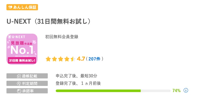 ワラウのおすすめ案件
U-NEXT