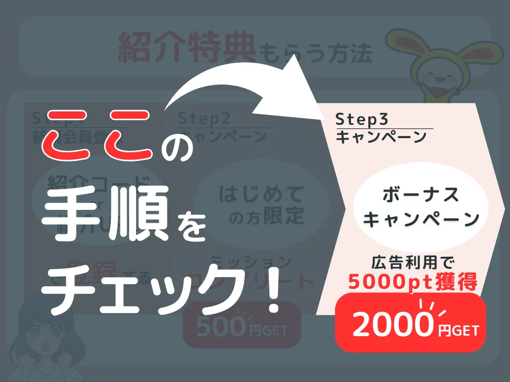 ワラウの友達紹介特典もらう方法のフロー
ステップ3ボーナスキャンペーン