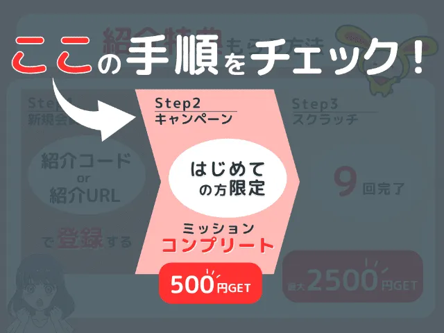 紹介特典もらう方法のフロー
ステップ2キャンペーン
