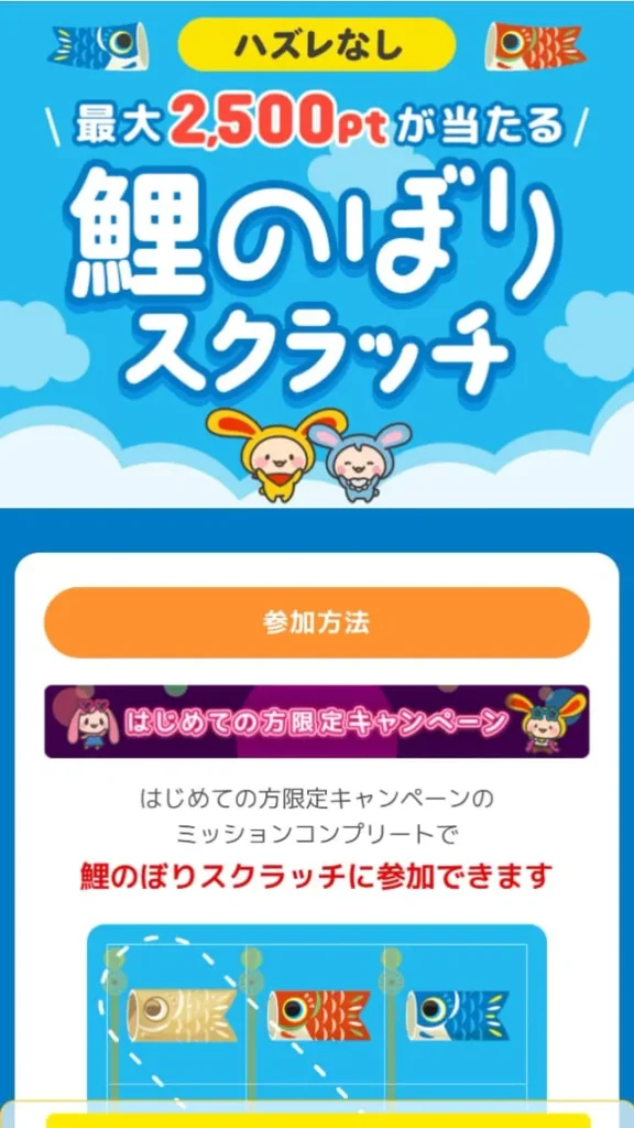 スクラッチキャンペーンの概要
最大2500円分のポイントがもらえます