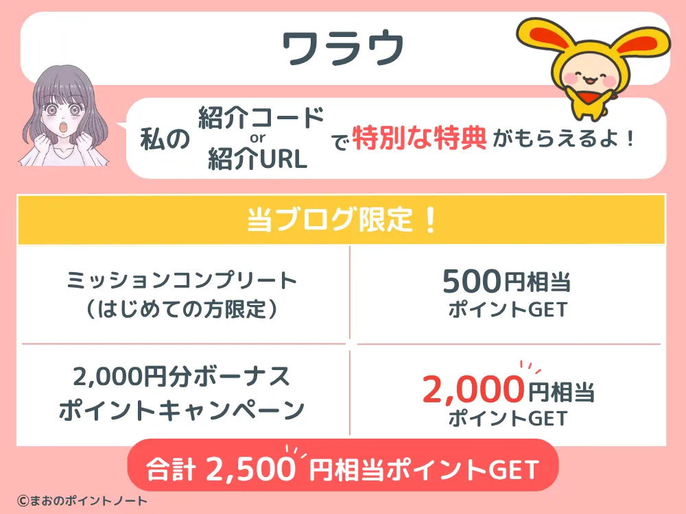 ワラウの紹介コードで受け取れる特典を図解