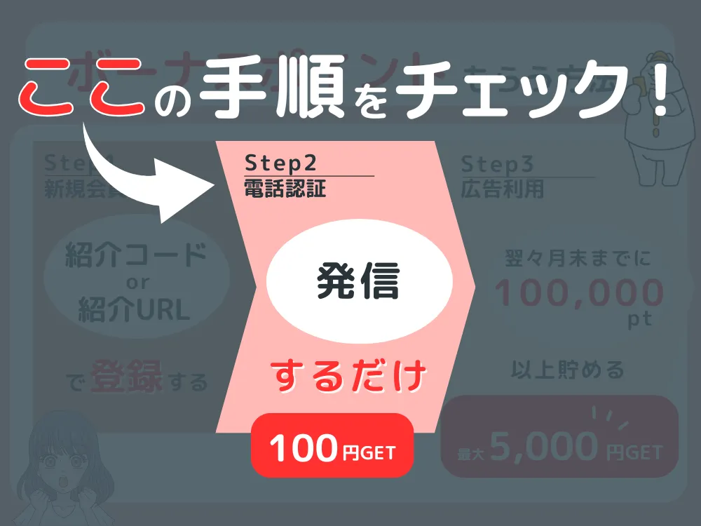 アメフリの紹介特典を受け取る方法図解
STEP2.電話認証完了