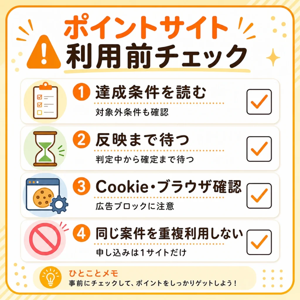 ポイントサイトを使うときの利用前✓リスト